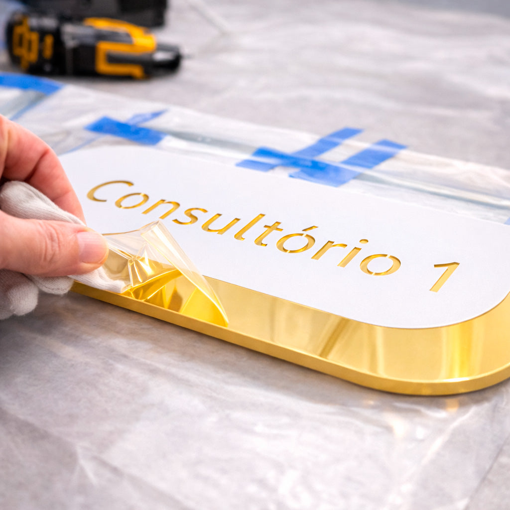 Placa sinalização em acrílico